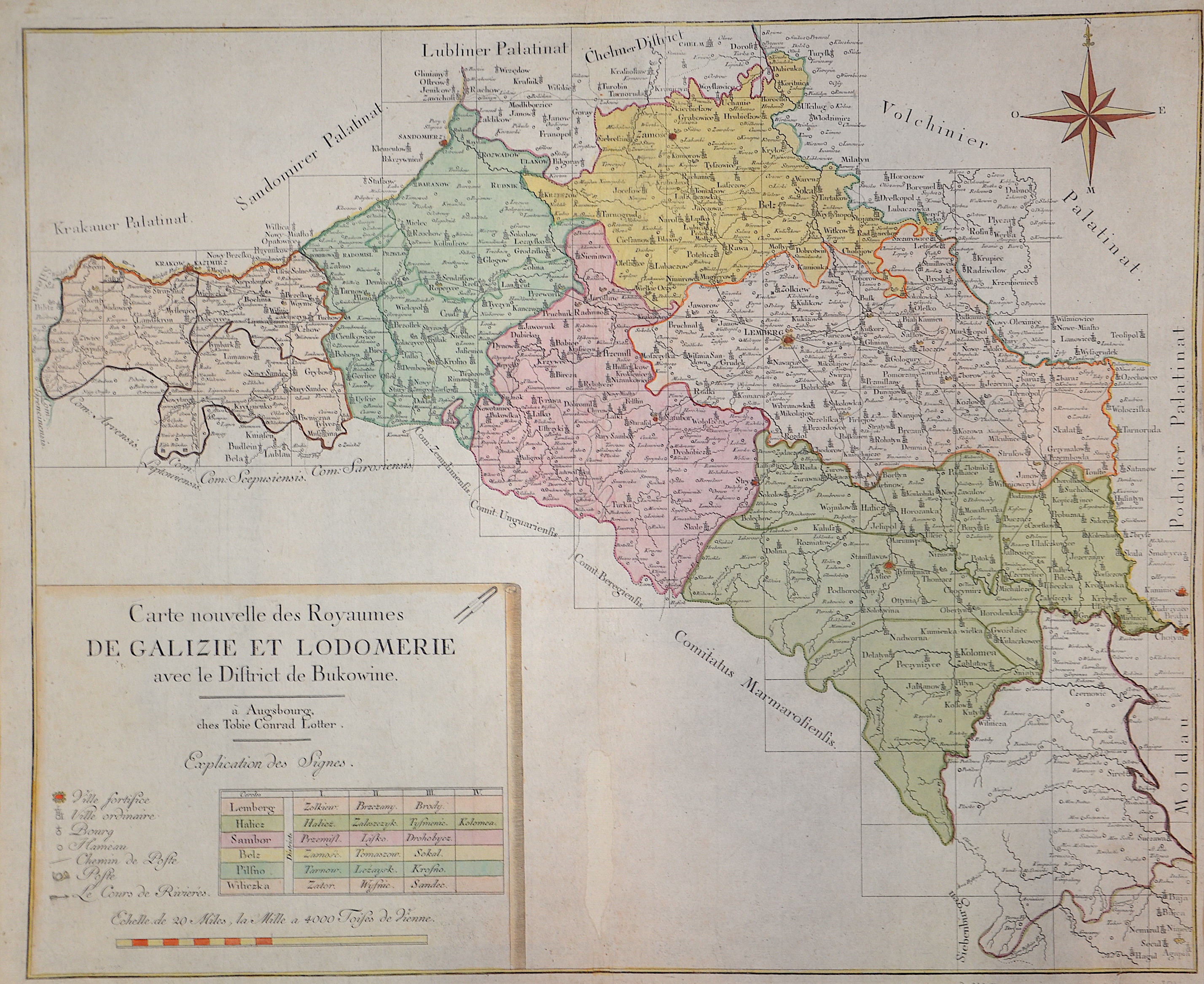 Lotter Tobias Conrad Carte nouvelle des Royaumes de Galizie et Lodomerie avec le District de Bukowine.