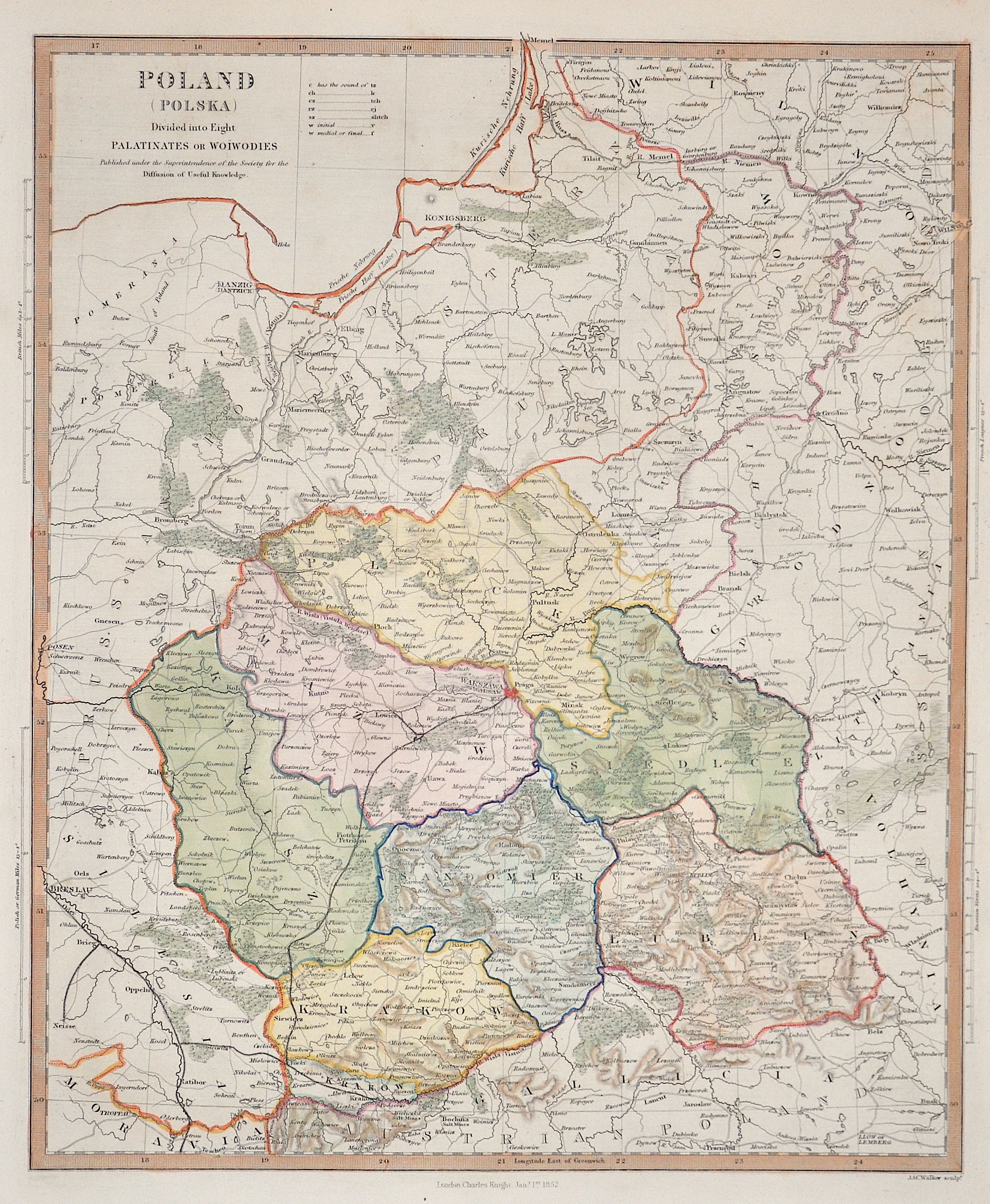 Walker  Poland (Polska) Divided into Eight Palatinates or Woiwodies
