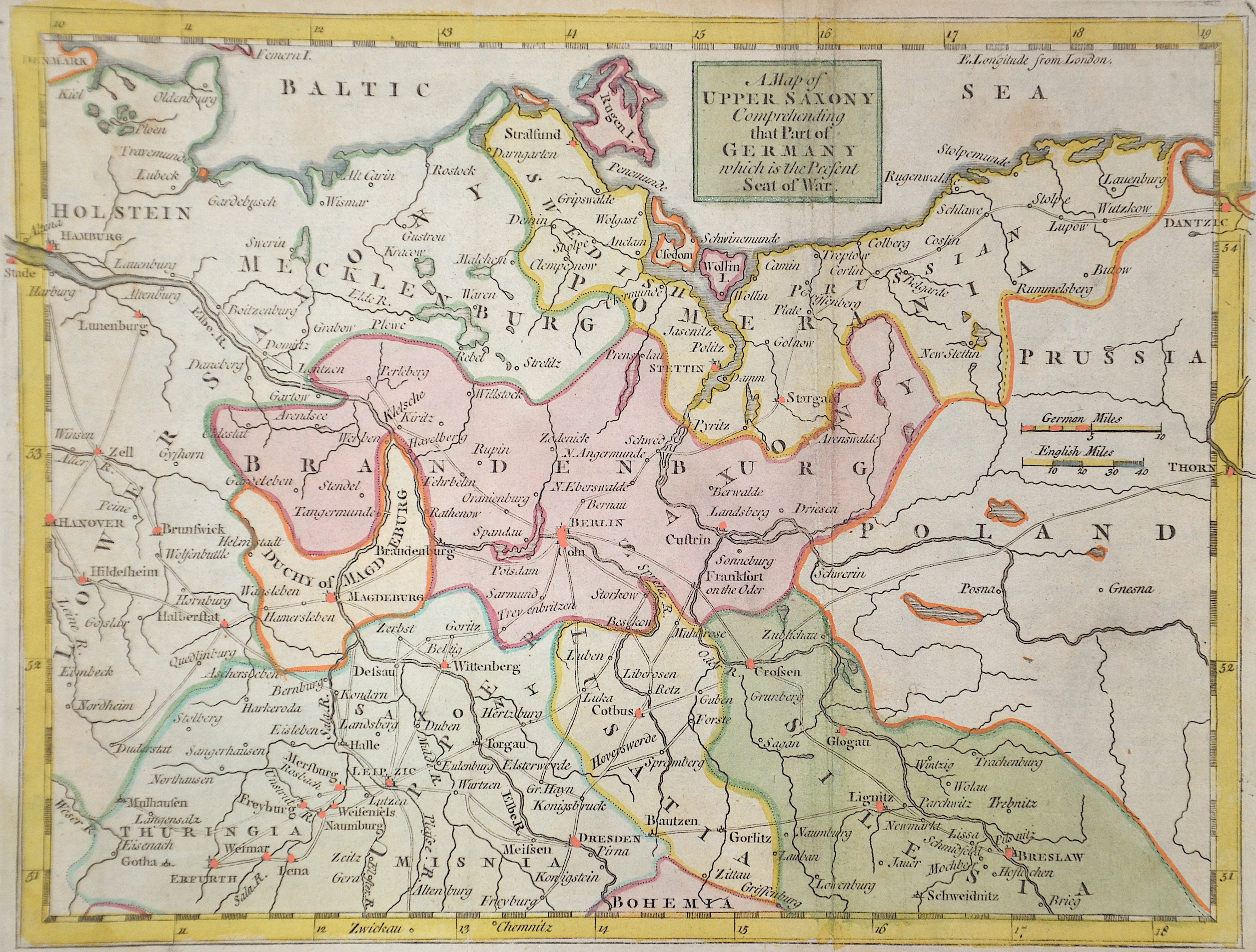 Anonymus  A Map of Upper Saxony Comprehending that Part of Germany which is the Present Seat of War.