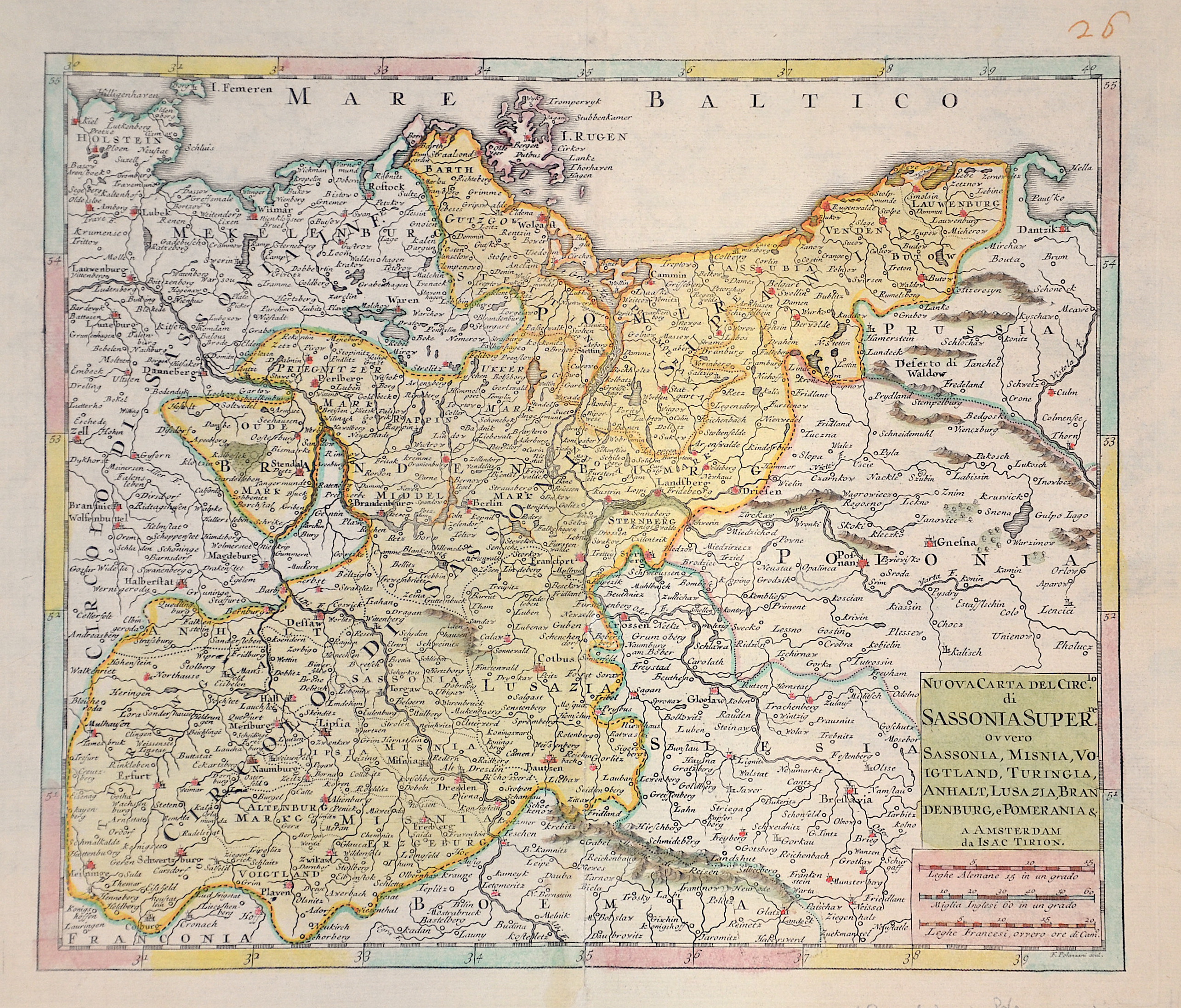 Tirion  Nuova Carta des Circlo di Sassonia Superre ou vero Sassonia, Misnia, Voigtland, Turingia, Anhalt, Lusazia, Brandenburg, e Pomeraniae u.