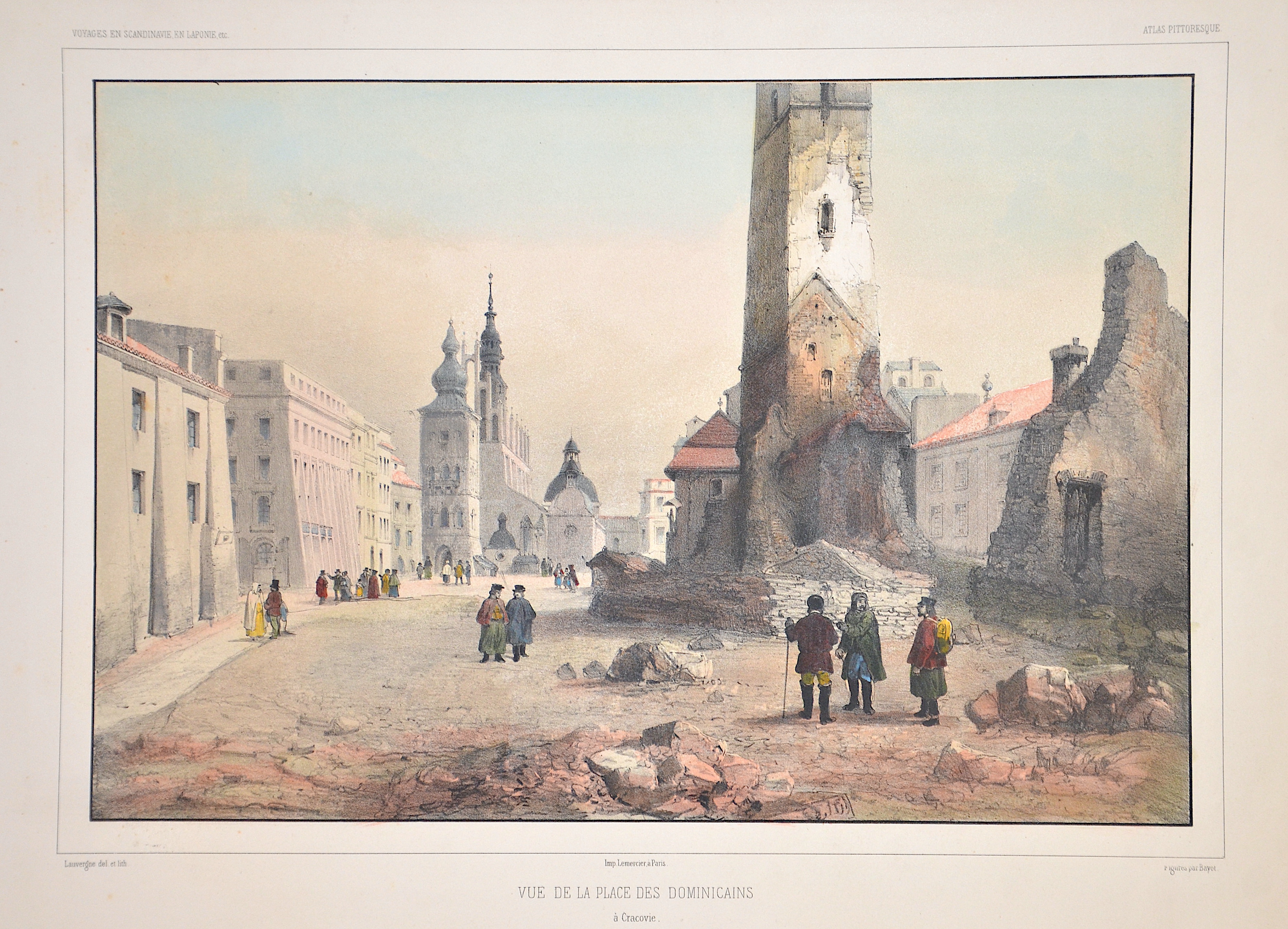 Lemercier Rose Vue de la Place des Dominicains a Cracovie.