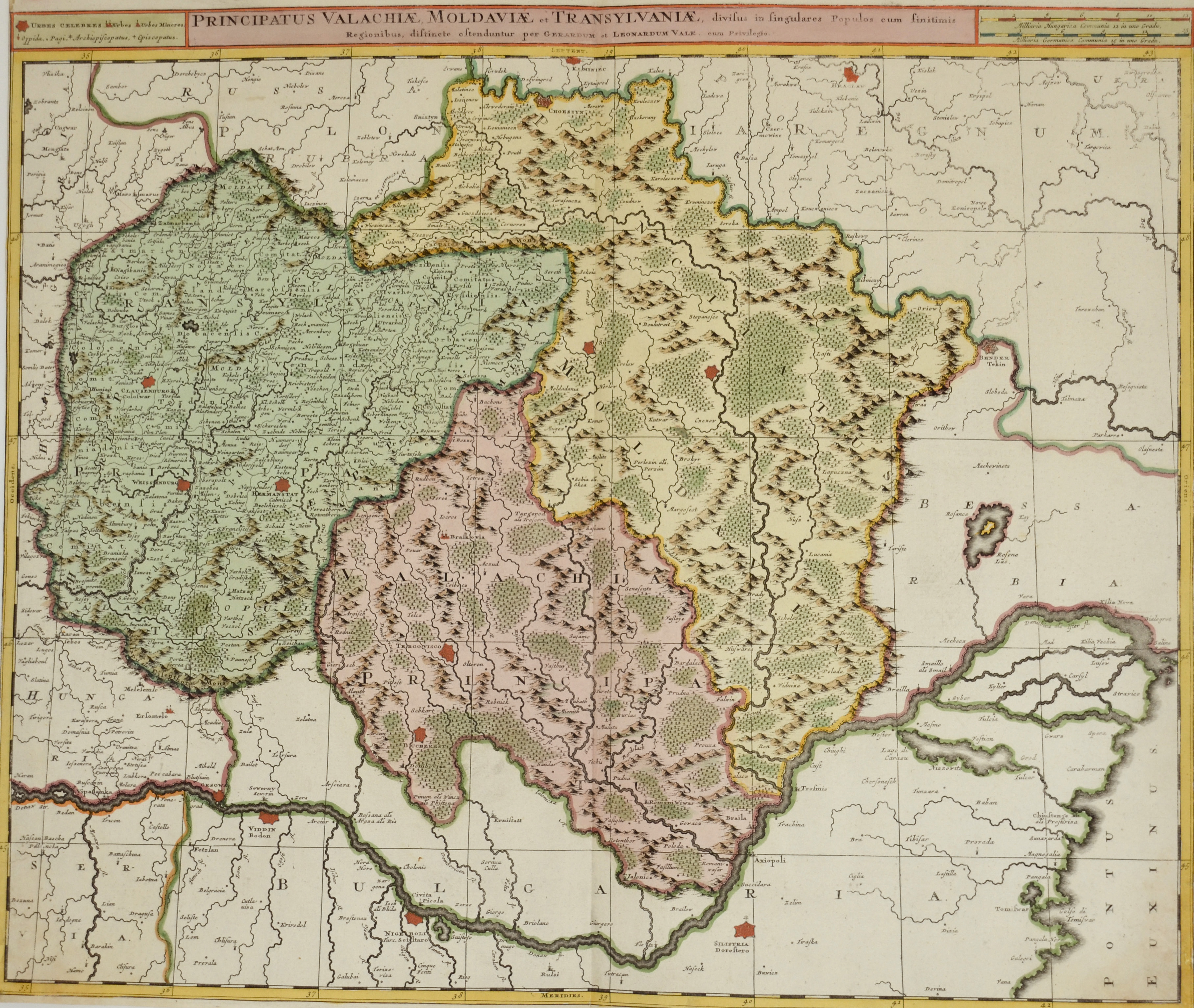 Valk Gerard Principatus Valachiae, Moldaviae et Transylvaniae, divisus in singulares Populos cum finitivis Regionibus …