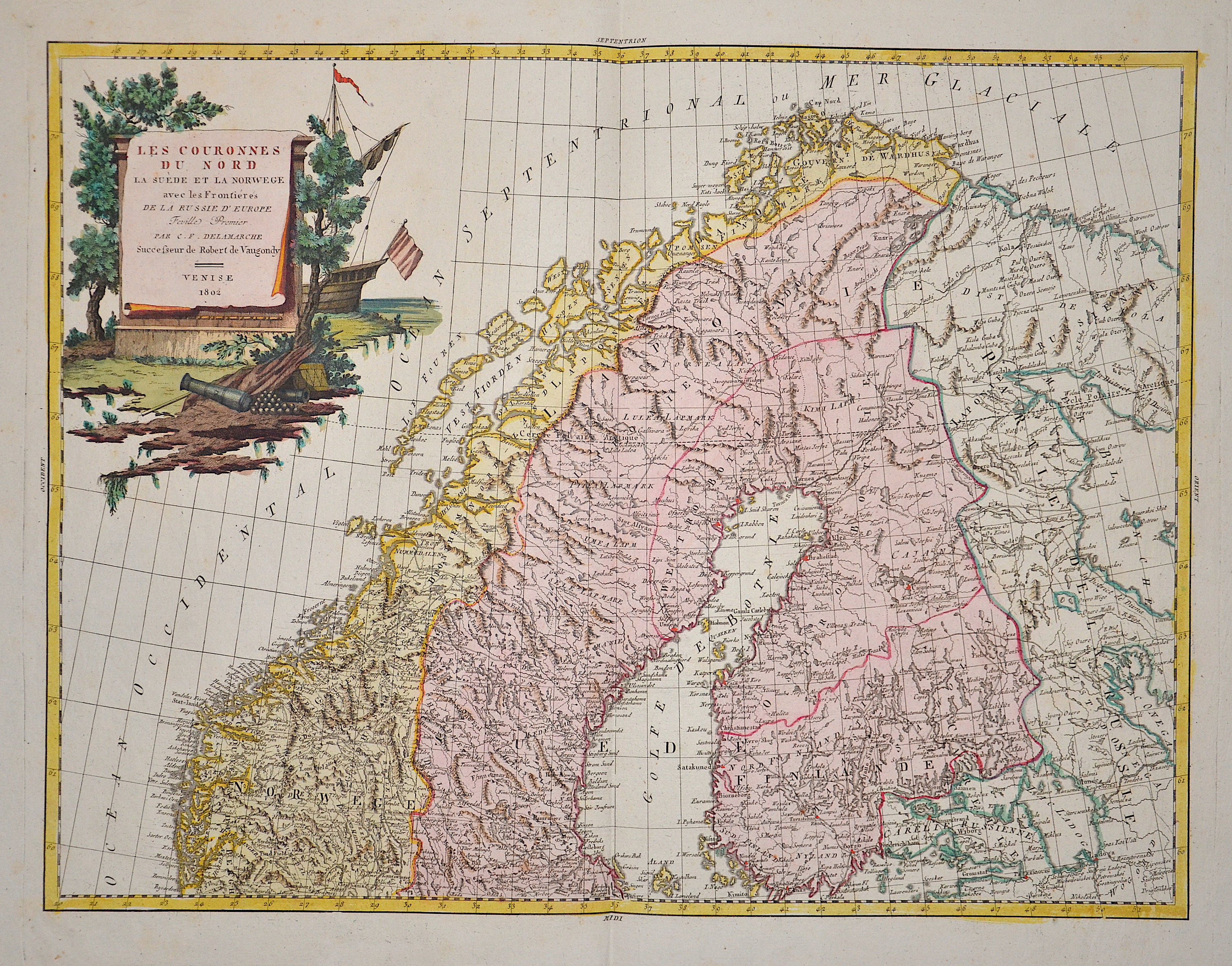 Vaugondy,de  Les couronnes du nord la Suède et la Norwège avec les frontières de la Russie d´Europe
