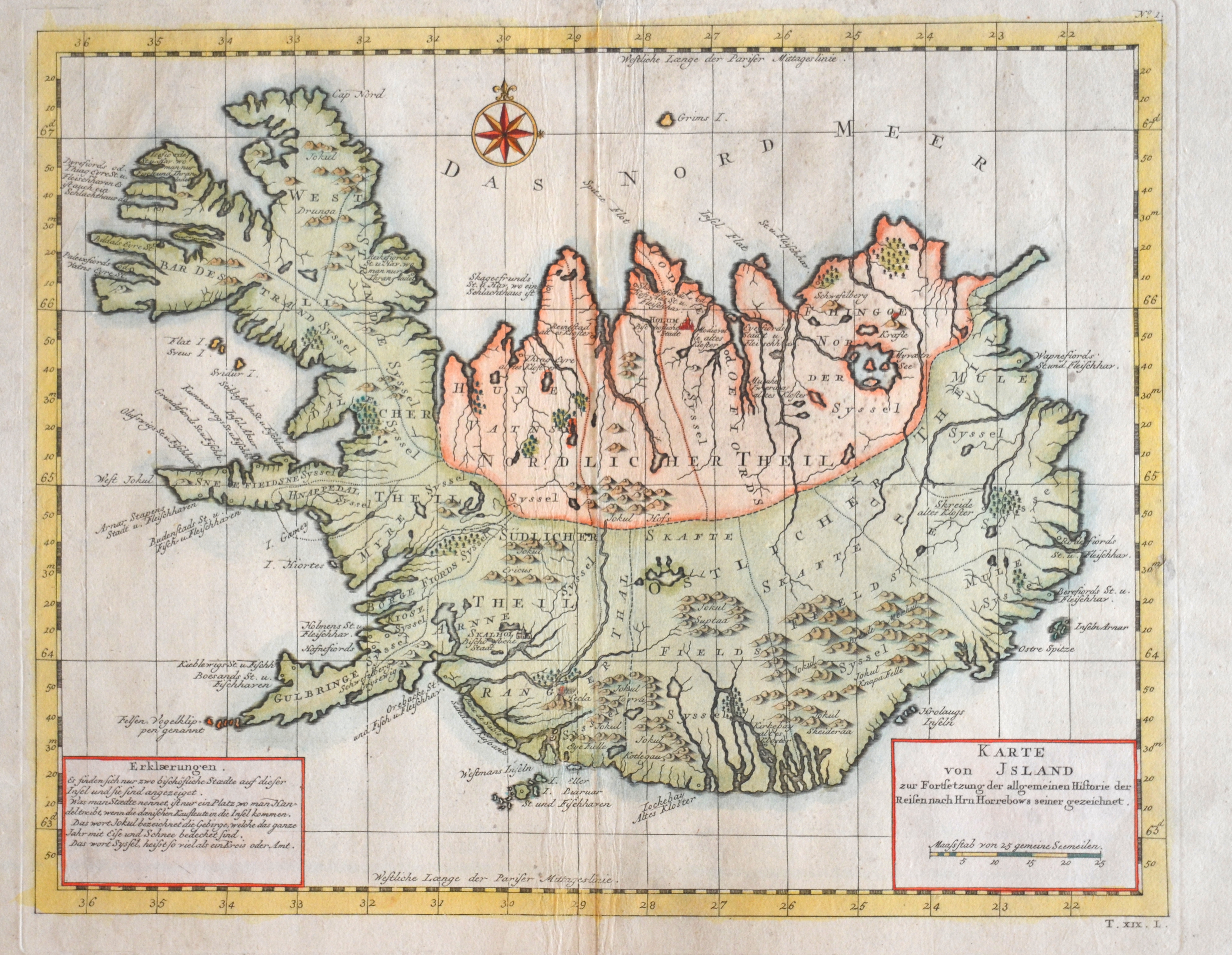 Bellin  Karte von Jsland zur Fortsetzung der allgemeinen Historie der Reisen nach Hrn Horrebows seiner gezeichnet.l