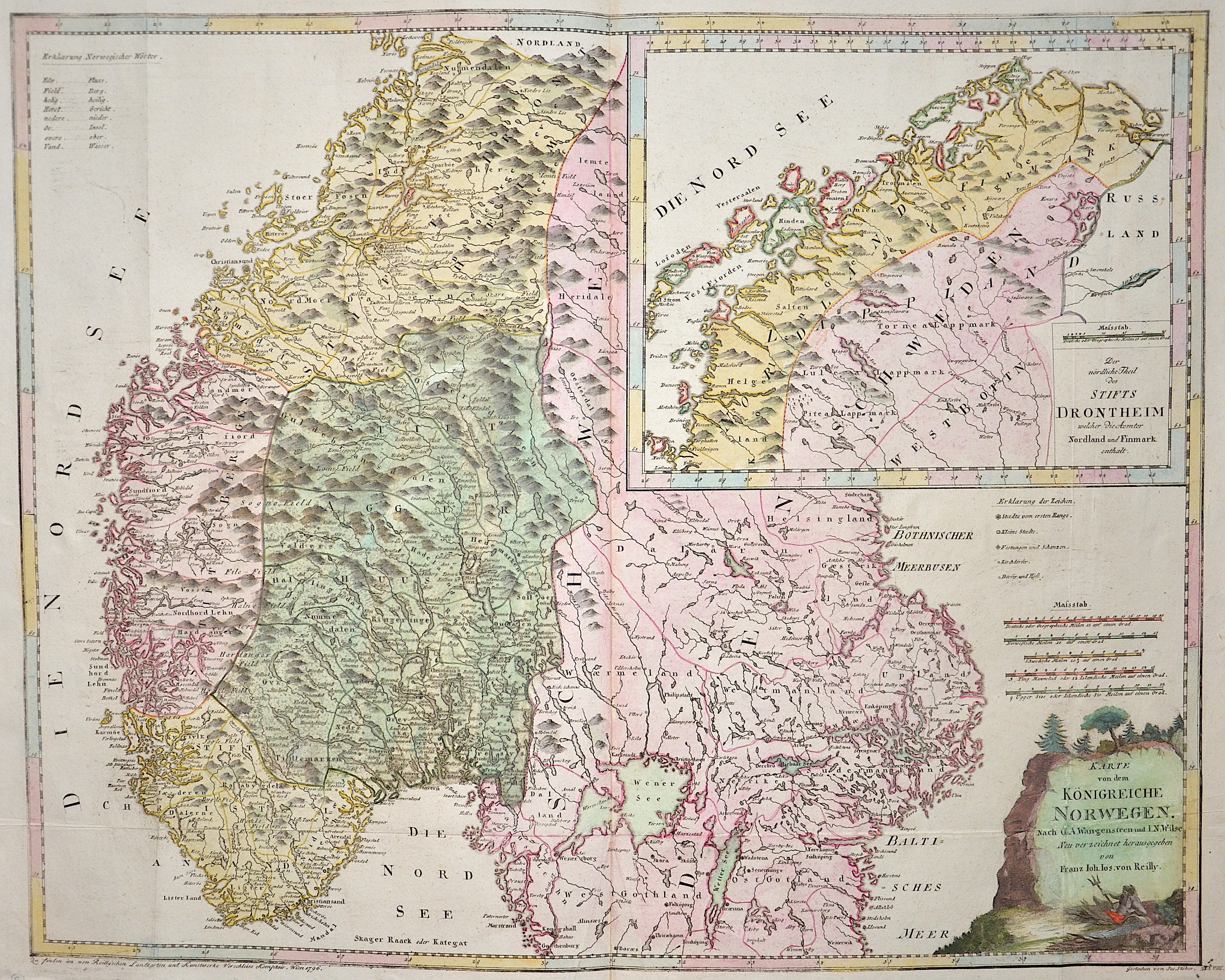 Reilly Franz Johann Joseph Karte von dem Königreiche Norwegen. Nach O. A. Wangensteen und I. N. Wilse Neu verzeichnet herausgegeben von Franz Joh.Jos. Von Reilly.