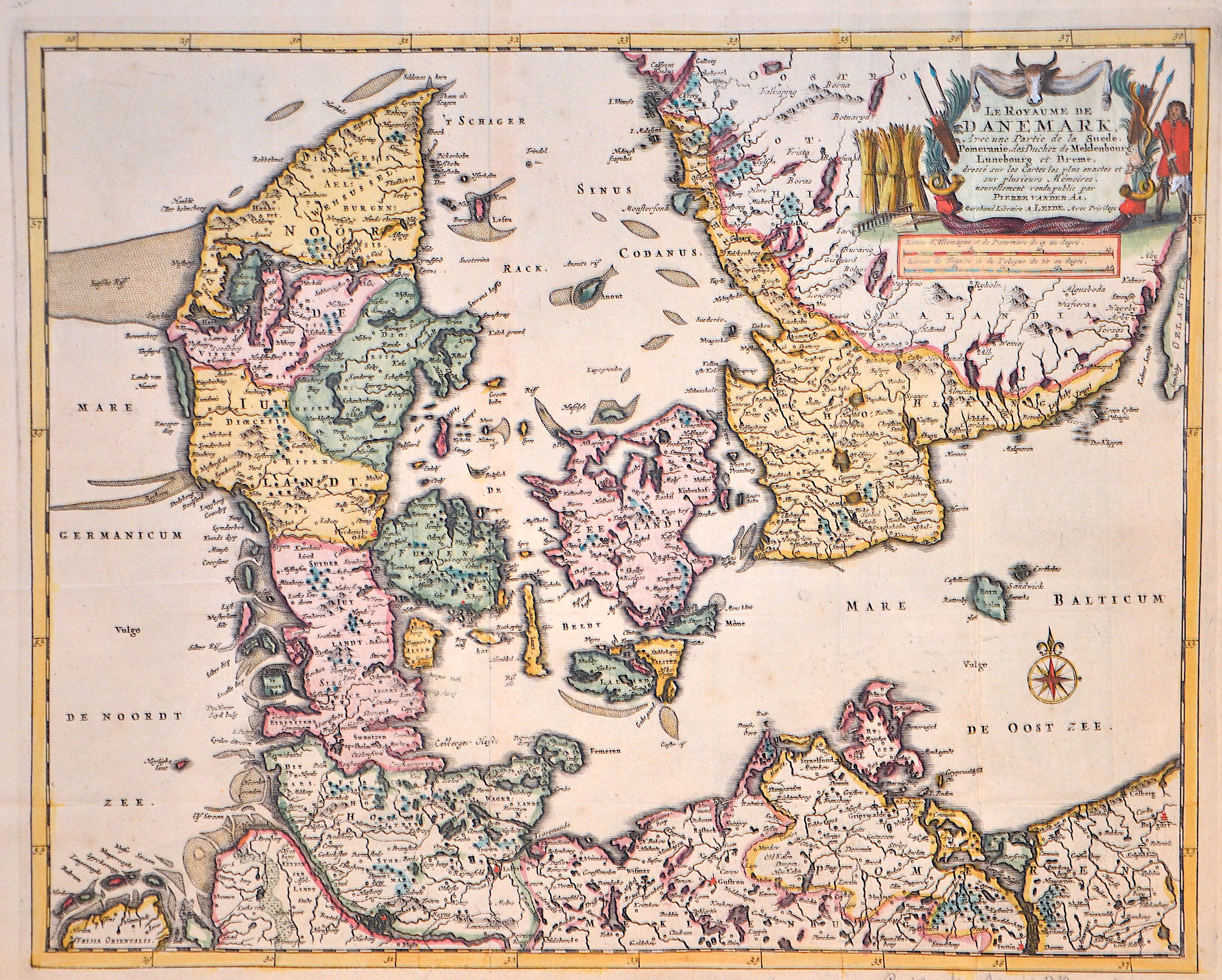 Aa, van der Peter Le Royaume de Danemark, Avec une Partie de la Suede, Pomeranie, des Duchez de Meklenbourg, Lunebourg et Breme,..
