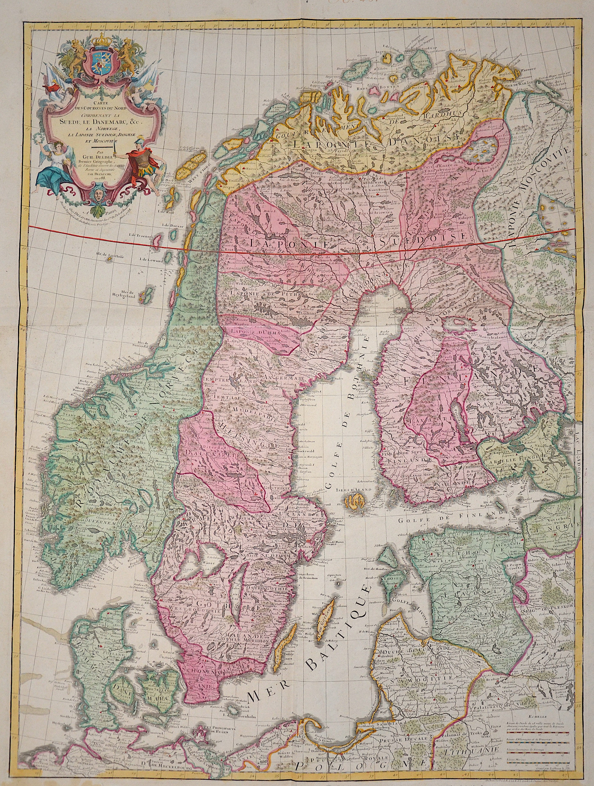Dezauche/de l´Isle,  Carte des Courones du Nord comprenant la Suede, Le Danmarc, C. La Norwege, La Ponie Sueduise, Danuise et Moscovite