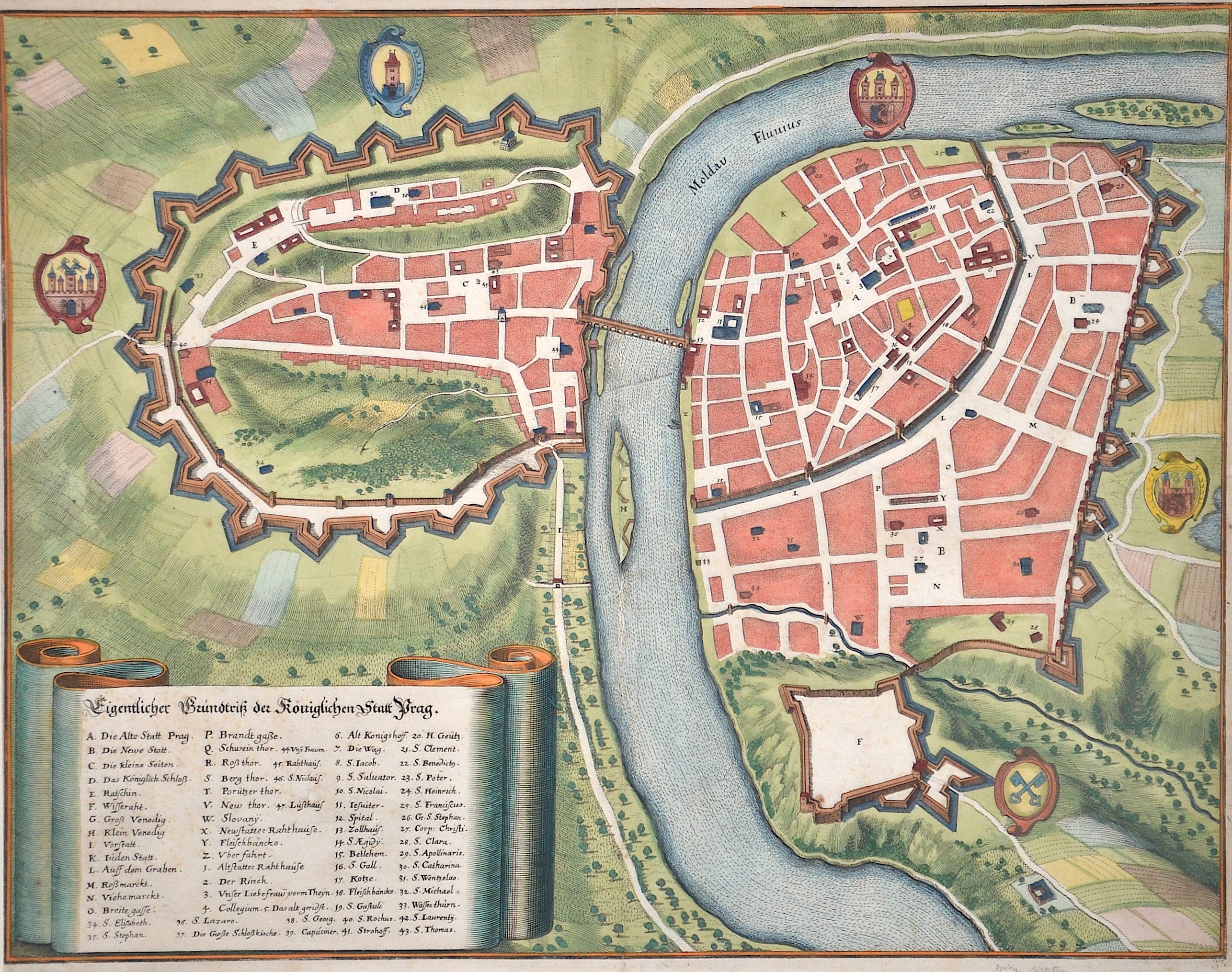 Merian  Eigentlicher Grundriß der Königlichen Stadt Prag