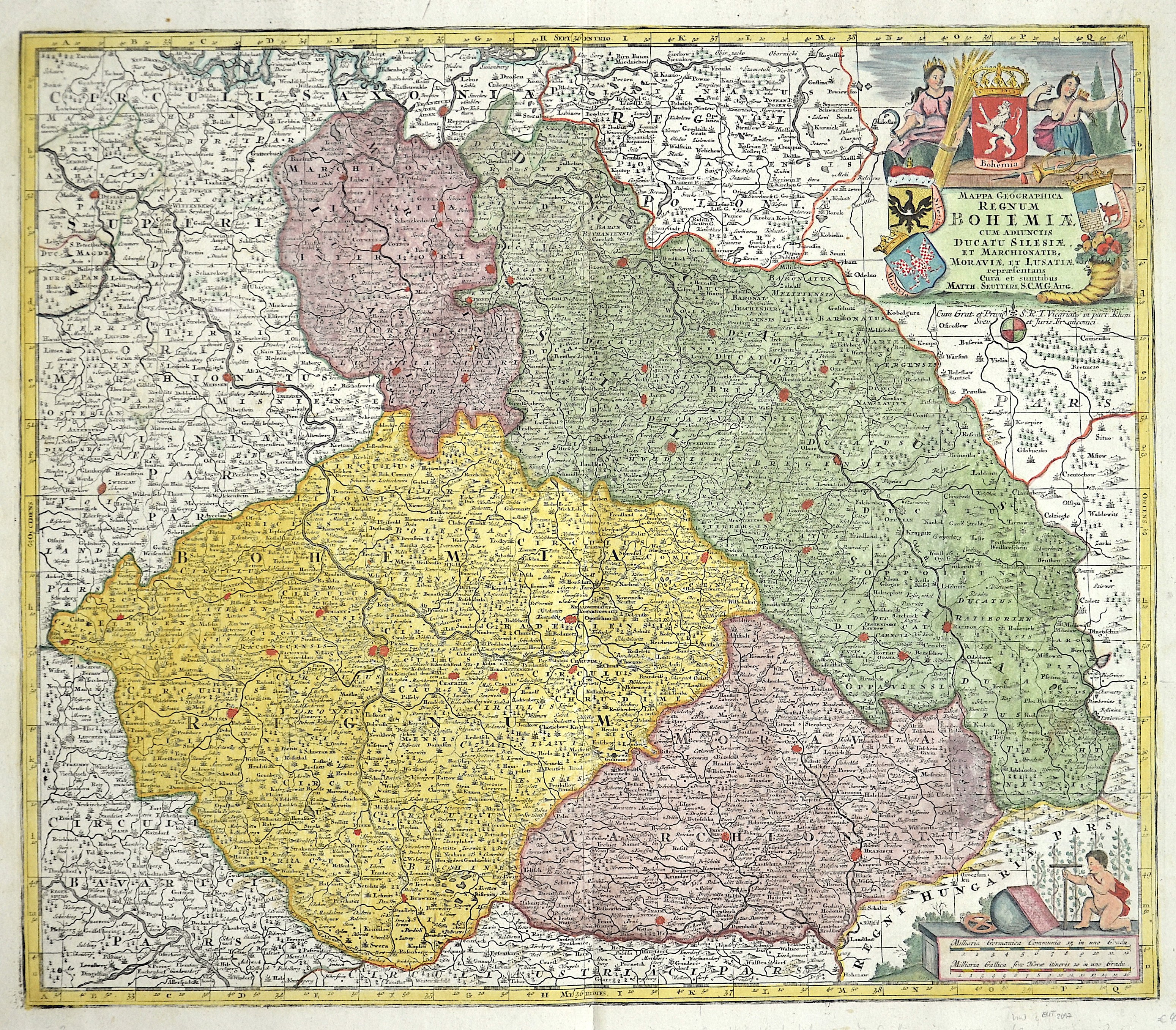 Seutter Matthias Mappa geographica regnum Bohemia cum adjunctis ducatu Silesiae et Marchionatib, Moravia et Lusatiae