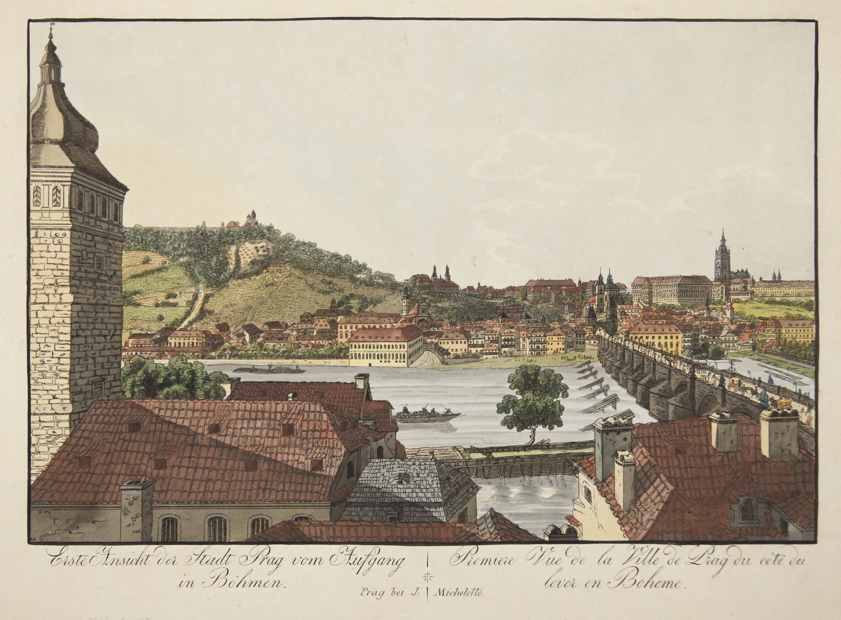 Micheletto  Erste Ansicht der Stadt Prag vom Aufgang in Böhmen / Premiere Vue de la Ville de Prag du cote du lever en Boheme.