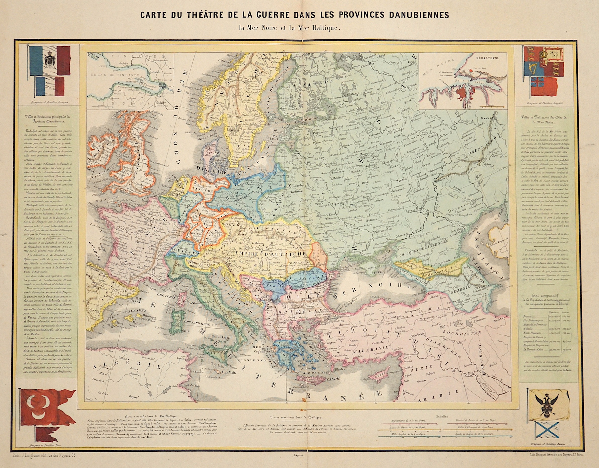 Langlume  Carte du Theatre de la guerre dans les Provinces Danubiennes la Mer Noir et la Mer Baltique