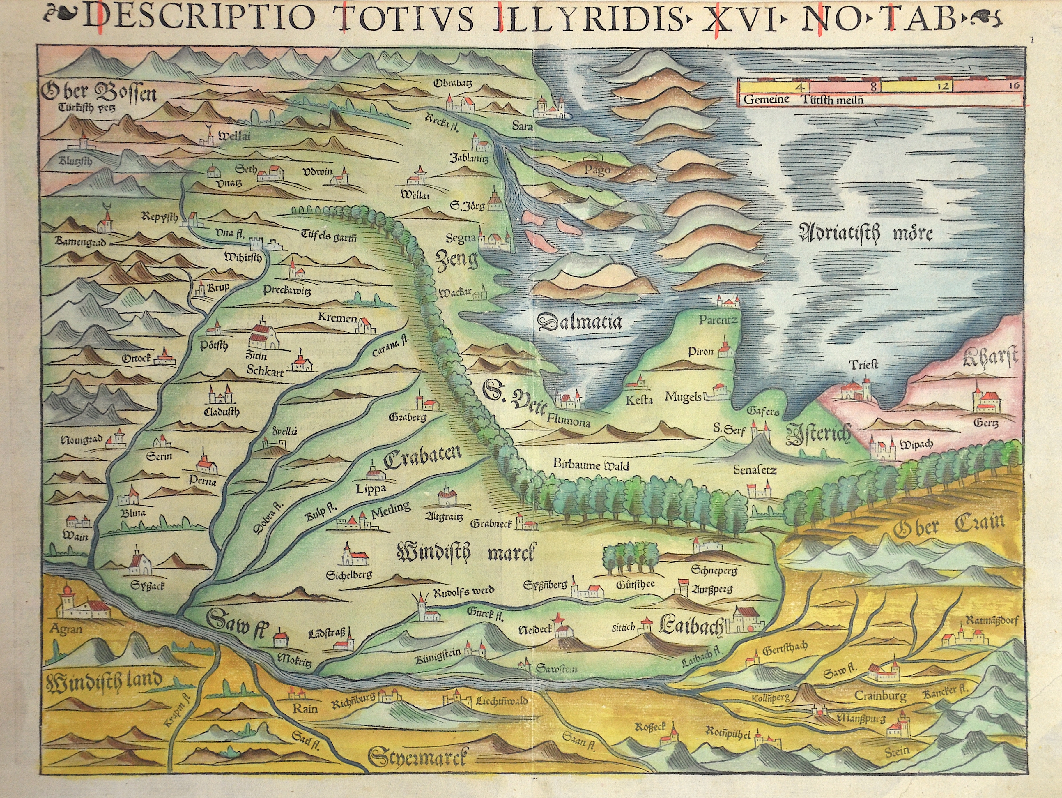 Ptolemy/Münster Sebastian Claudius Descriptio totius Illyrides XVI no tab