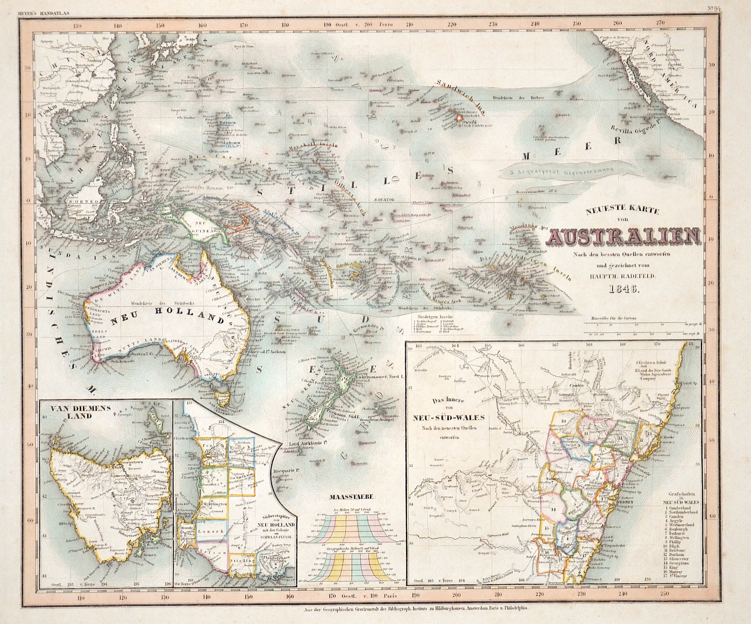 Kunstanstalt Hildburghausen  Neueste Karte von Australien Nach den bessten Quellen entworfen und gezeichnet vom Hauptm. Radefeld. 1846.