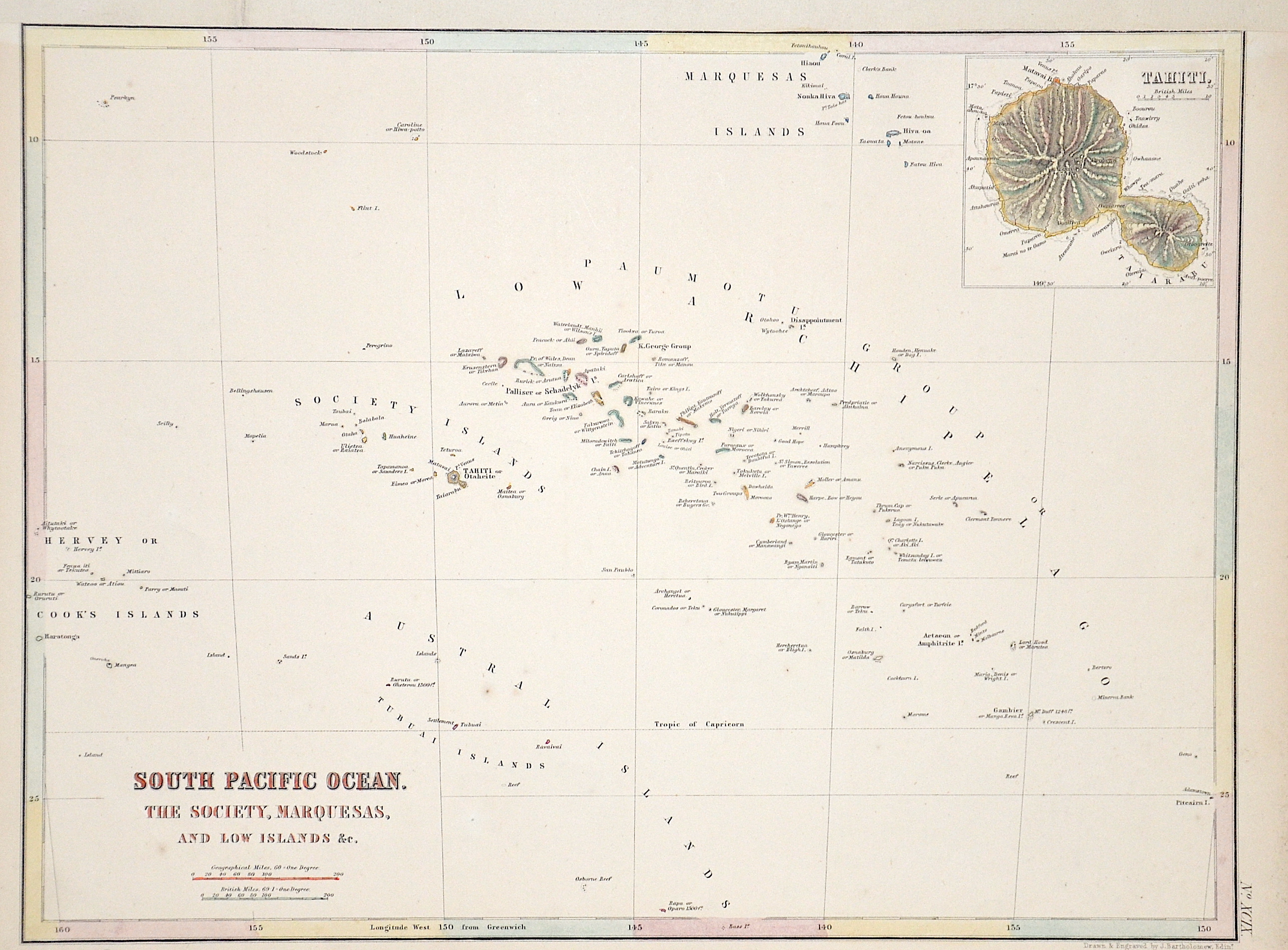 Bartholomew J. South Pacific Ocean. The Society, Marquesas, and Low Islands / Tahiti.