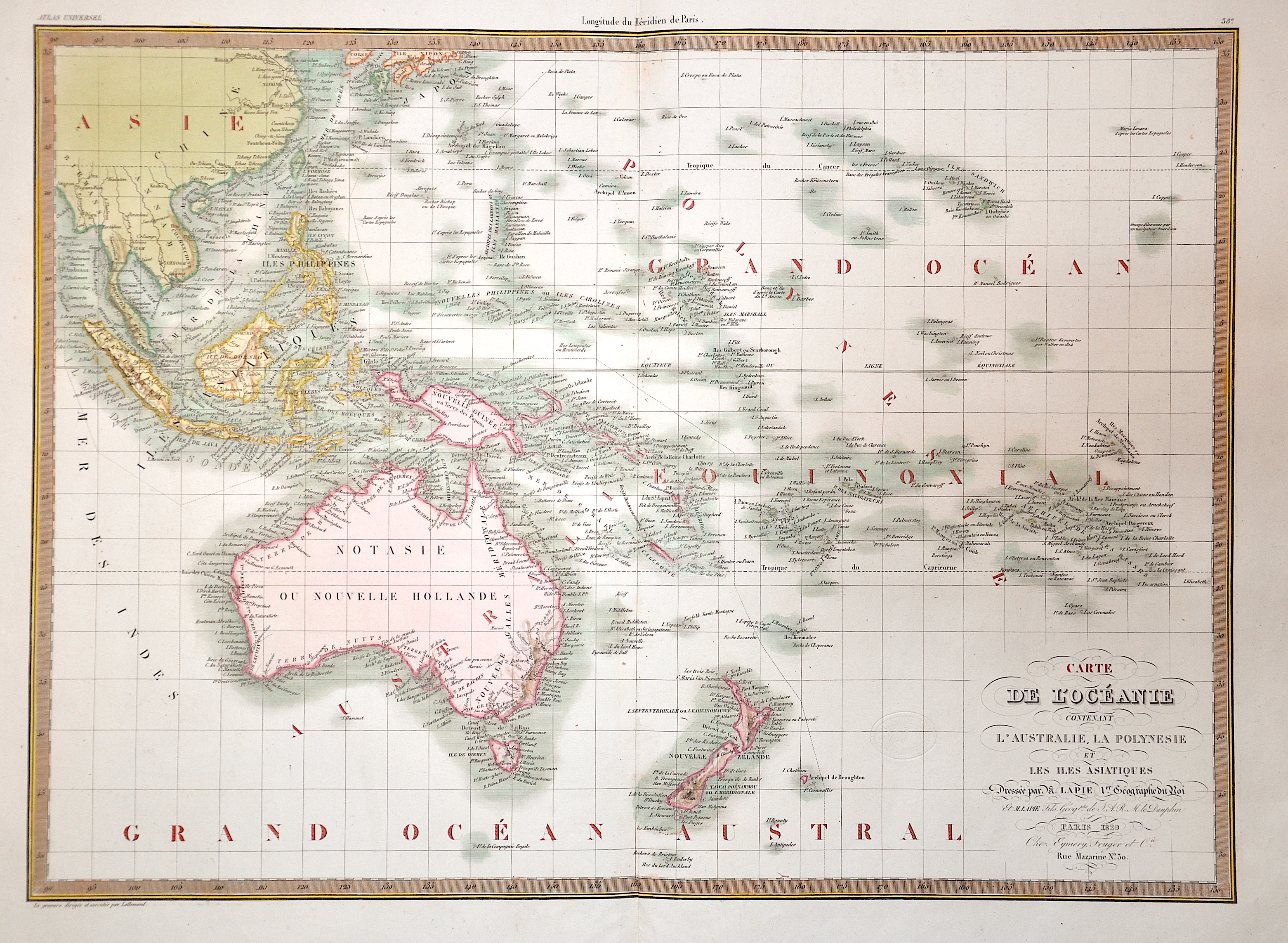 Lapie  Carte de l’Océanie contenant L´Australie, La Polonesie et Les Isles Asiatiques….