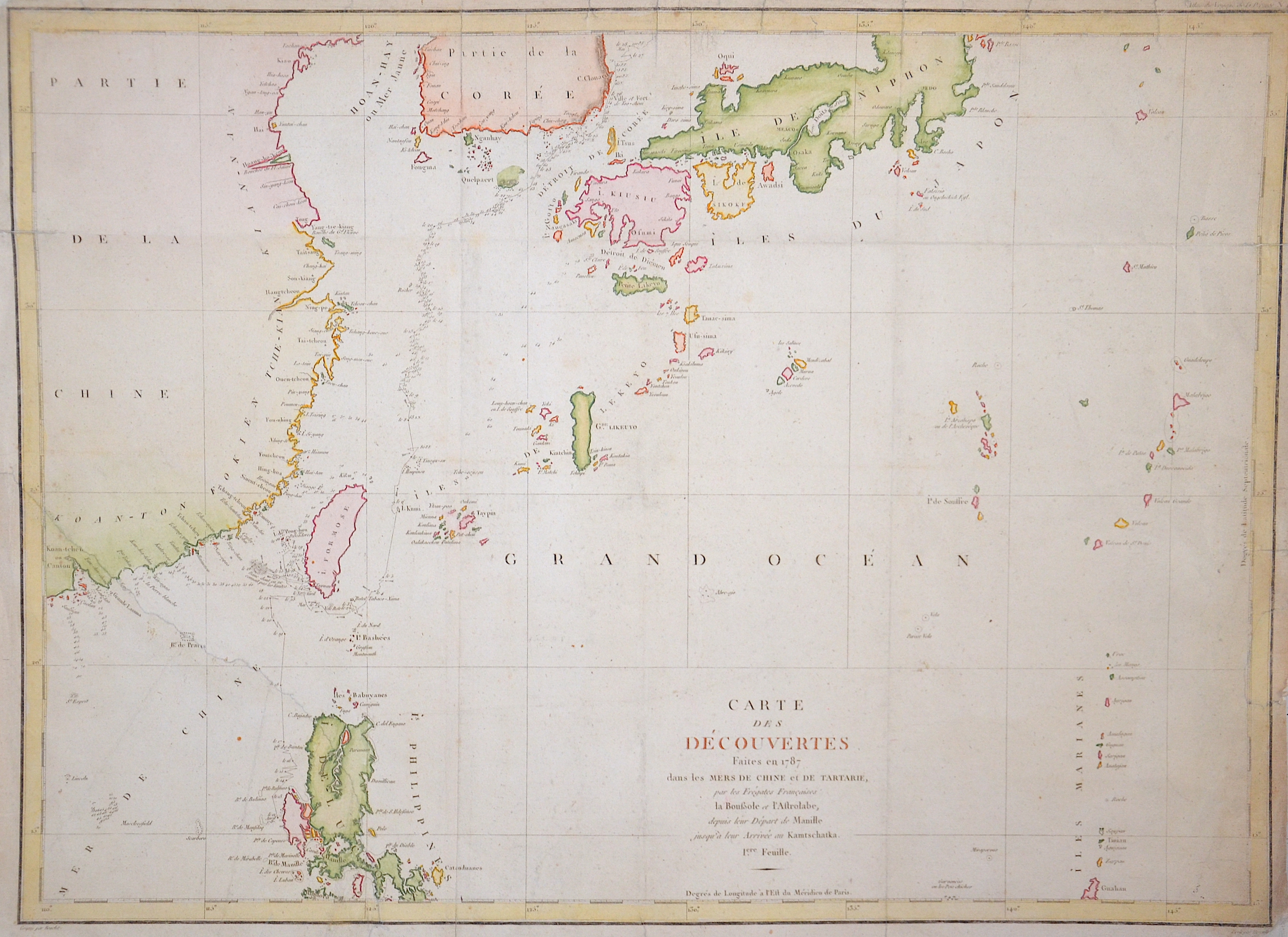 Pérouse, la Jean Francois Carte des découvertes faites en 1778 dans les Mers de Chine et de Tartarie…