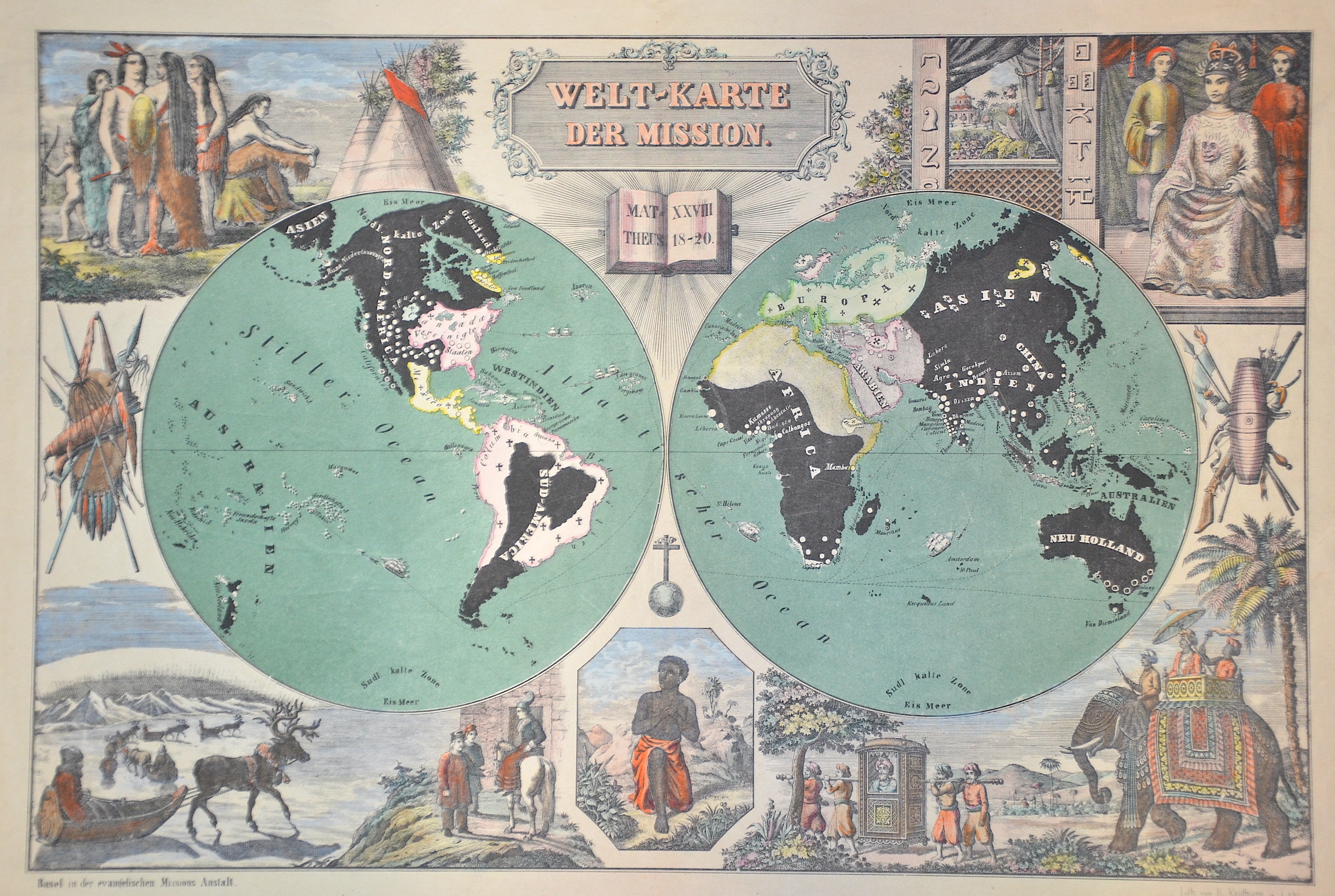 Engelmann Godefroy Welt-Karte der Mission