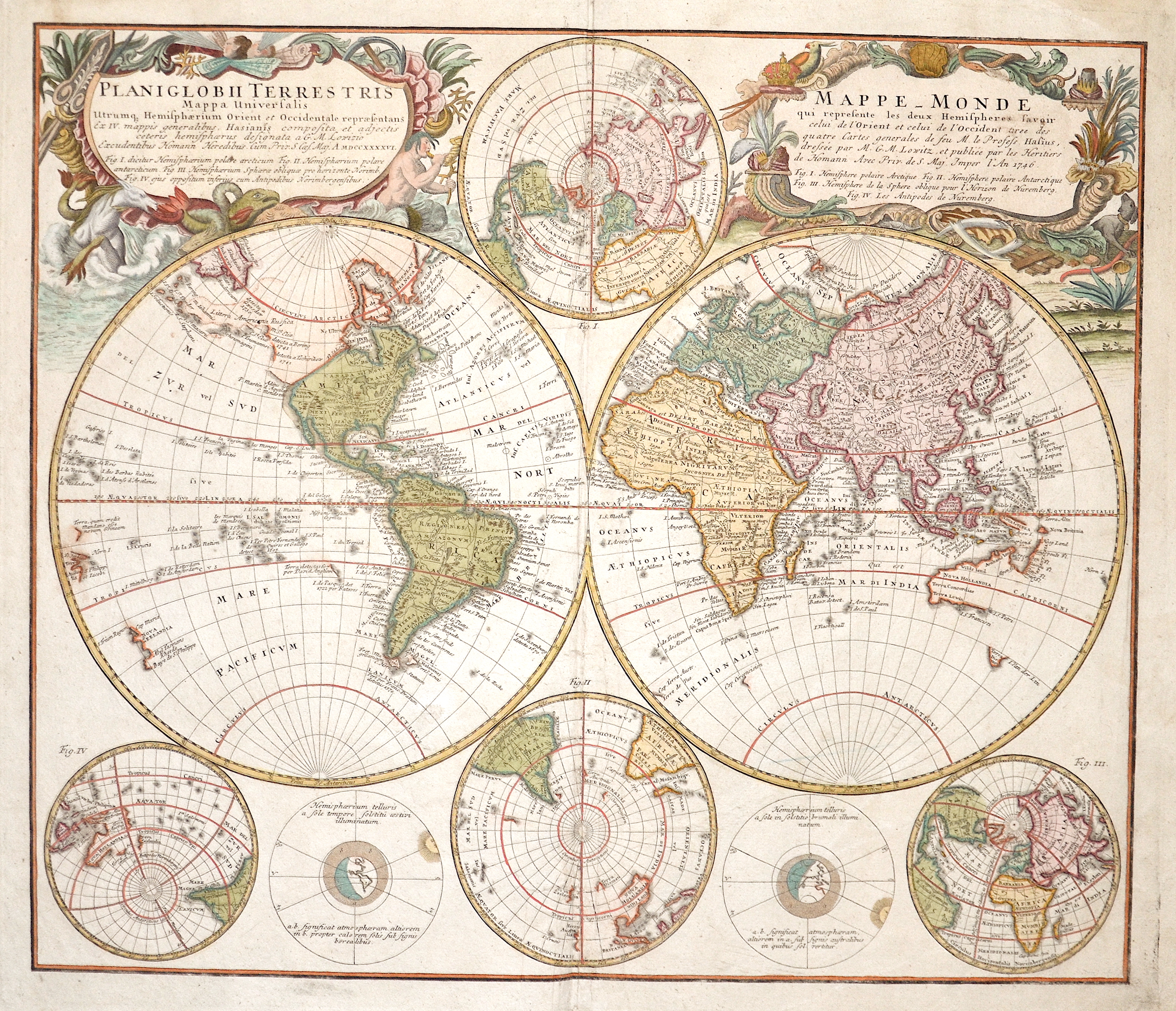 Homann Erben  Planiglobii Terrestris  Mappa niversalis/ Mappe Monde