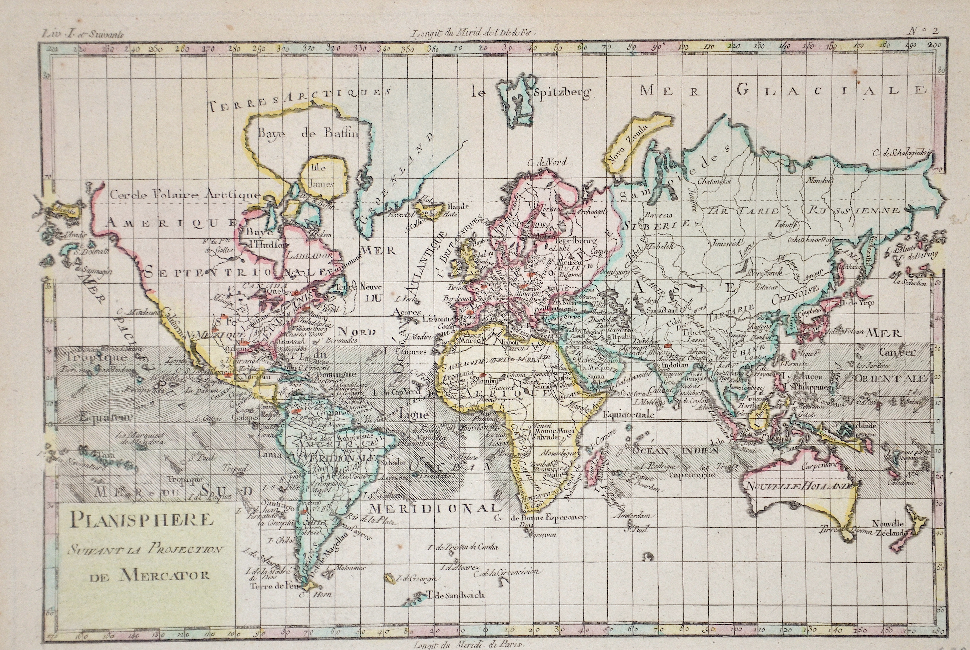 Bonne Rigobert Planisphere Suivant la Projection de Mercator