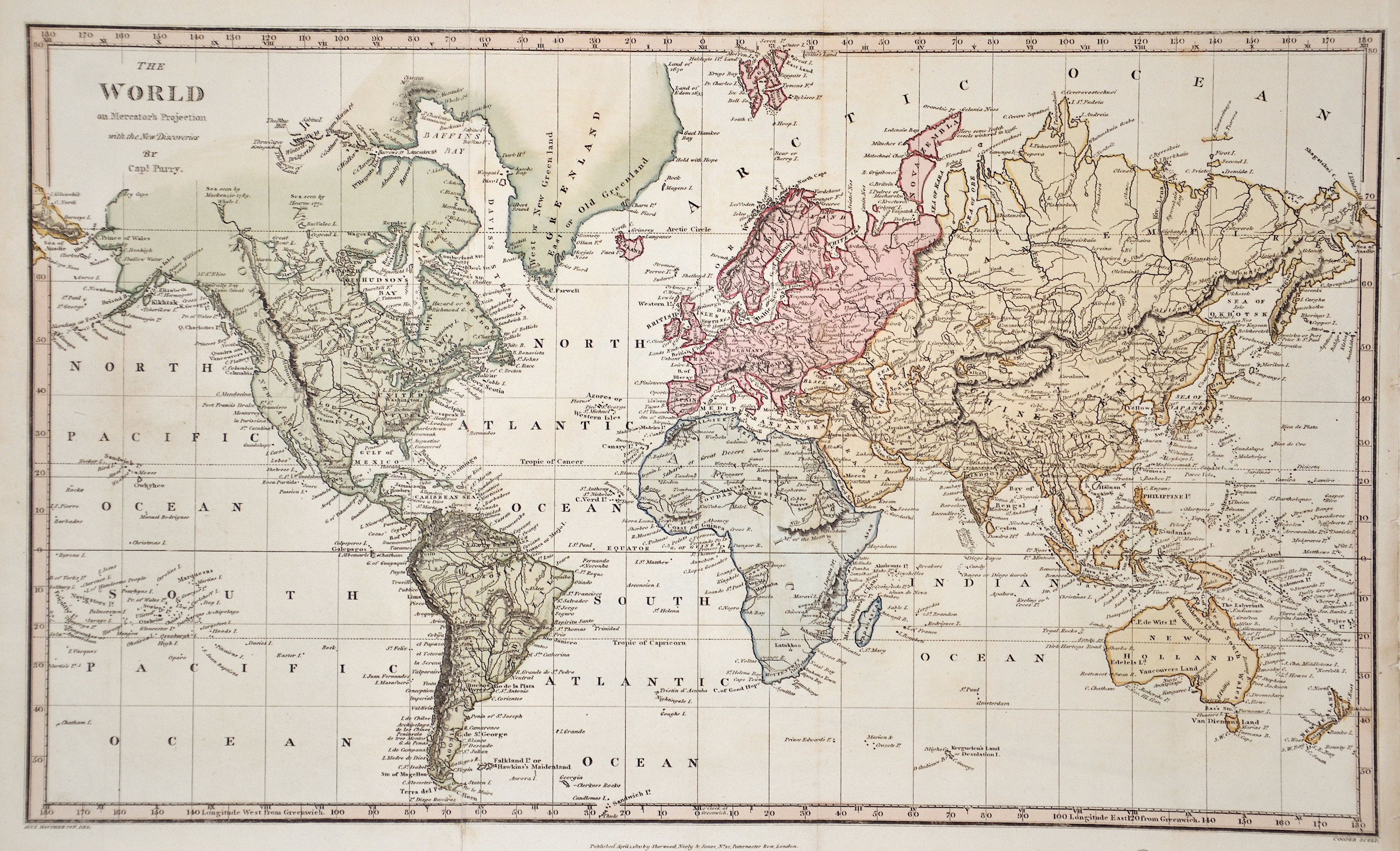 Parry William E. The World on Mercator’s Projection with the New Discoveries by Capt. Parry.